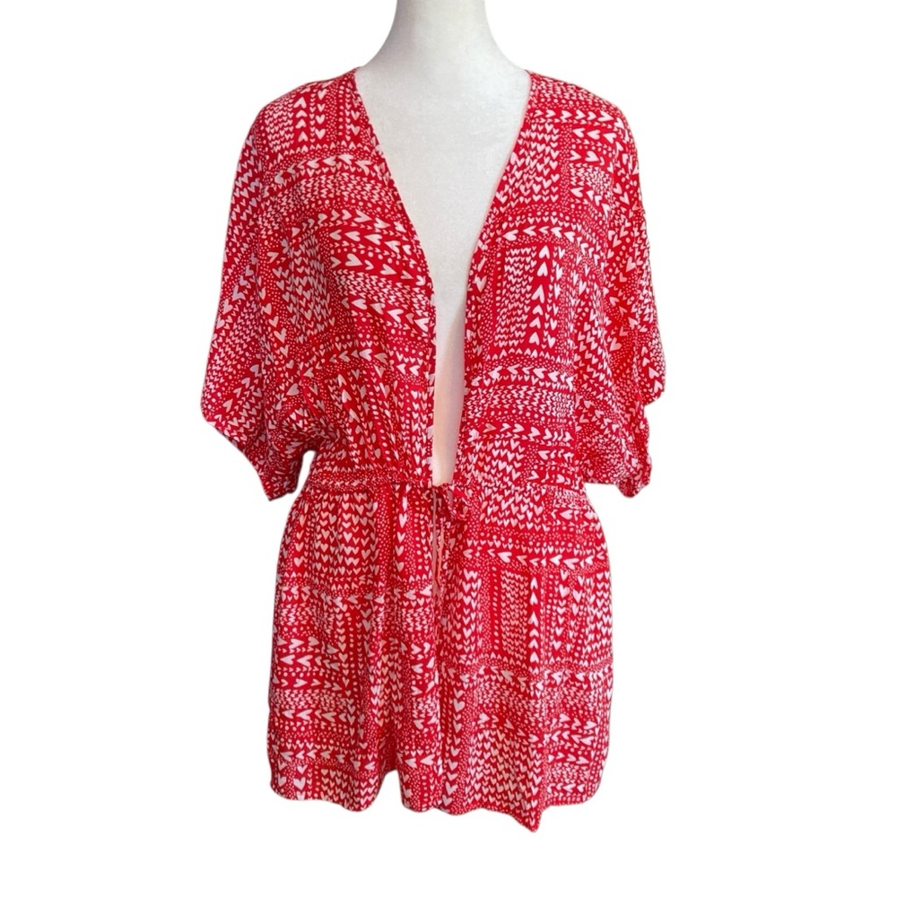 Victoria's Secret‎ Short Robe Kimono Red White Hearts Tie Waist (One Size)